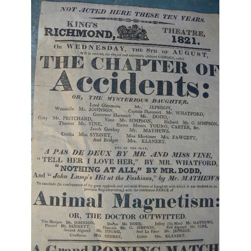 292 - AN ORIGINAL EARLY 19TH THEATRE PLAYBILL / POSTER - KING'S THEATRE, RICHMOND, 8TH AUGUST 1821, 