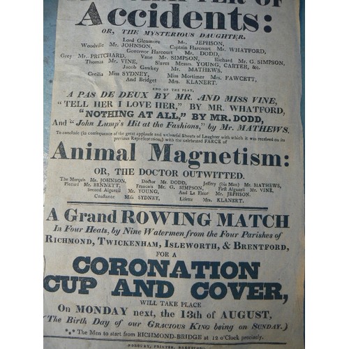 292 - AN ORIGINAL EARLY 19TH THEATRE PLAYBILL / POSTER - KING'S THEATRE, RICHMOND, 8TH AUGUST 1821, 