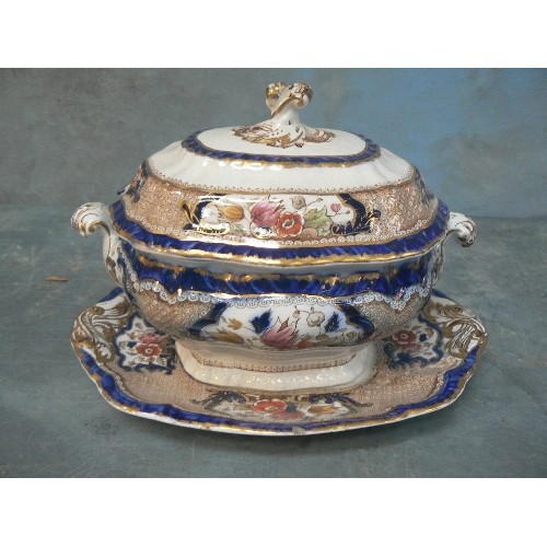 217 - LATE VICTORIAN GRADUATED MEAT PLATES, A TUREEN AND A SAUCE TUREEN BY BOOTHS ENGLAND 