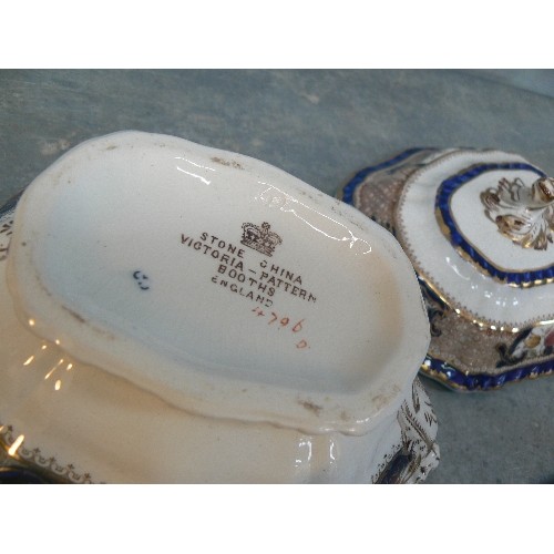 217 - LATE VICTORIAN GRADUATED MEAT PLATES, A TUREEN AND A SAUCE TUREEN BY BOOTHS ENGLAND 