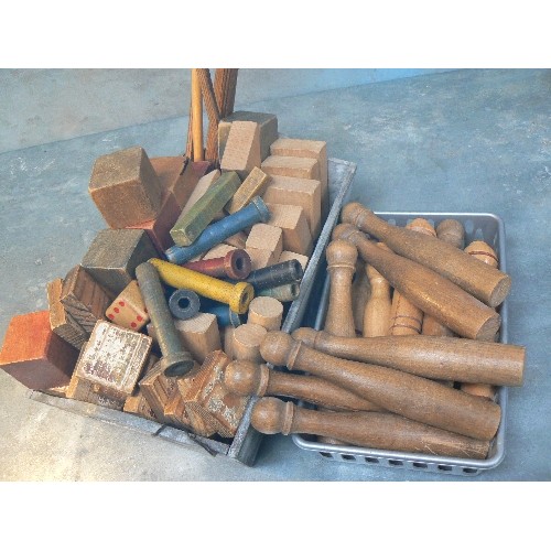 131 - TWO BOXES CONTAINING VINTAGE WOODEN GAMES - BRICKS, SKITTLES ETC