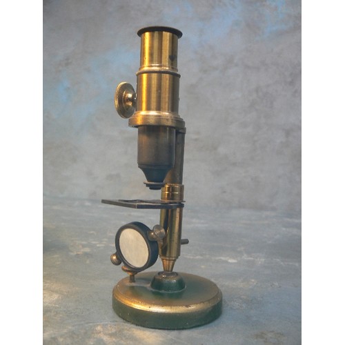 136 - LATE VICTORIAN OR EDWARDIAN STUDENTS MICROSCOPE IN ORIGINAL FITTED MAHOGANY BOX - THE COLUMN TILTS O... 