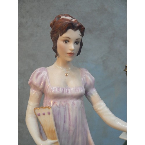 218 - AN ELEGANT PORCELAIN FIGURE OF A LADY WITH A FAN FROM JANE AUSTEN'S PRIDE AND PREJUDICE 