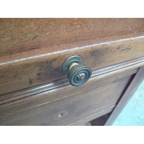 358 - EDWARDIAN MAHOGANY CYLINDER BUREAU WITH BOXWOOD & EBONY STRINGING, TOP OPENS TO REVEAL TWO SMALL DRA... 