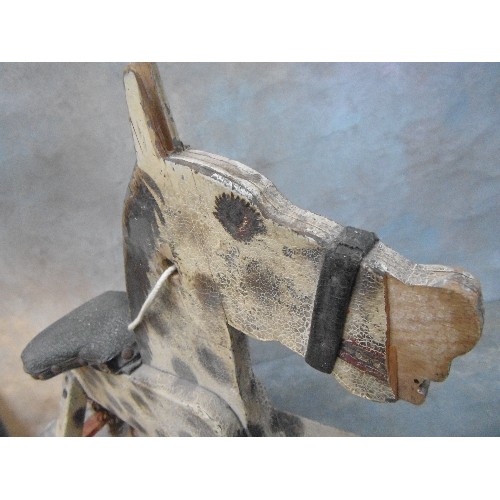 369 - AN EARLY 20TH CENTURY CHILD'S ROCKING HORSE WITH ORIGINAL GREY DAPPLED PAINTED FINISH - 84CM X 57CM