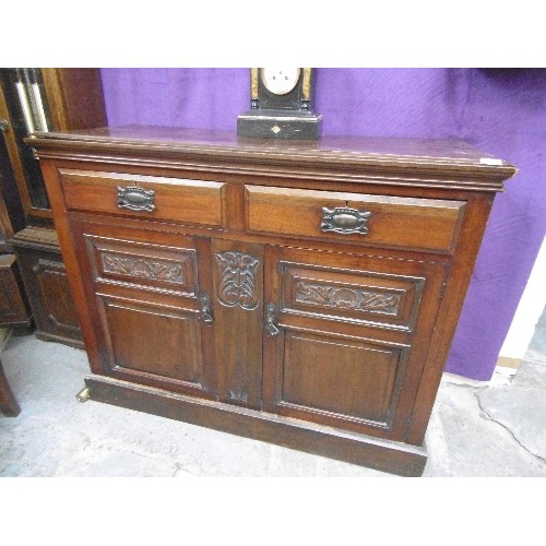 378 - EDWARDIAN MAHOGANY BOOKCASE CABINET - 
 OR A SIDEBOARD IF PREFERRED WITHOUT THE TOP. WITH ART NOUVEA... 