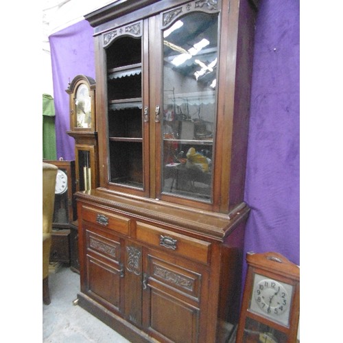 378 - EDWARDIAN MAHOGANY BOOKCASE CABINET - 
 OR A SIDEBOARD IF PREFERRED WITHOUT THE TOP. WITH ART NOUVEA... 