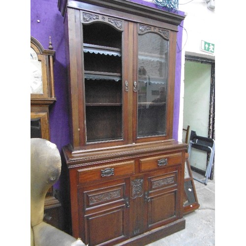 378 - EDWARDIAN MAHOGANY BOOKCASE CABINET - 
 OR A SIDEBOARD IF PREFERRED WITHOUT THE TOP. WITH ART NOUVEA... 