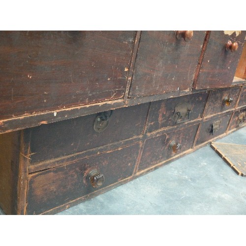 410 - VINTAGE BANK OF 8 DRAWERS FROM A WORKSHOP OR SHOP TOGETHER WITH A FURTHER PART BANK OF DRAWERS  FOR ... 