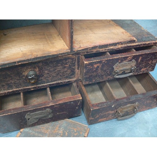 410 - VINTAGE BANK OF 8 DRAWERS FROM A WORKSHOP OR SHOP TOGETHER WITH A FURTHER PART BANK OF DRAWERS  FOR ... 