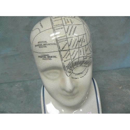 214 - A FULL SIZE CERAMIC PHRENOLOGY BUST MARKED 