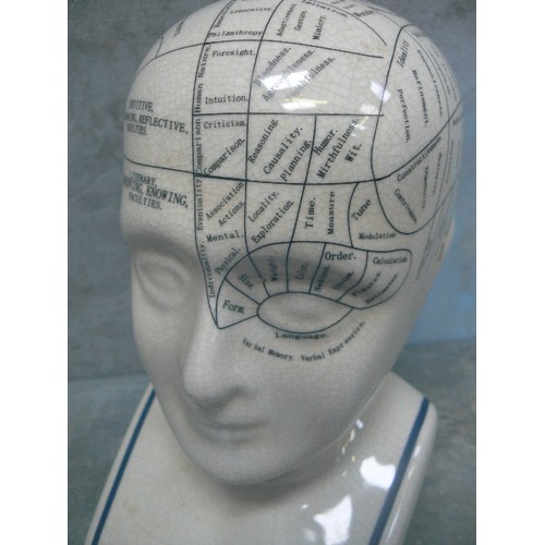 213 - A FULL SIZE CERAMIC PHRENOLOGY BUST MARKED 