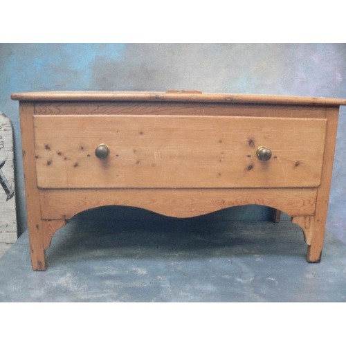 382 - VINTAGE PINE TONGUE & GROOVE CHEST WITH A DRAWER RAISED ON TALL BRACKET FEET