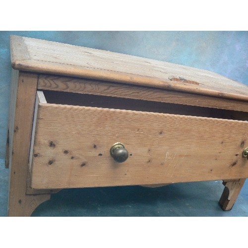 382 - VINTAGE PINE TONGUE & GROOVE CHEST WITH A DRAWER RAISED ON TALL BRACKET FEET