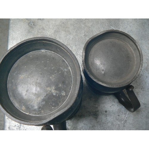 133 - PAIR GRADUATED EARLY 19TH CENTURY GEORGIAN PEWTER TANKARDS , PINT AND HALF PINT WITH GR & VR EXCISE ... 