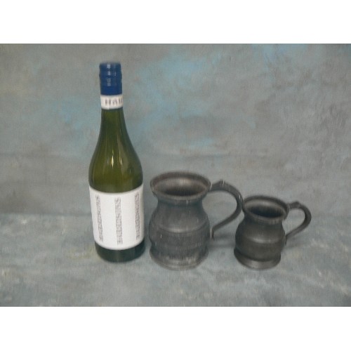 133 - PAIR GRADUATED EARLY 19TH CENTURY GEORGIAN PEWTER TANKARDS , PINT AND HALF PINT WITH GR & VR EXCISE ... 