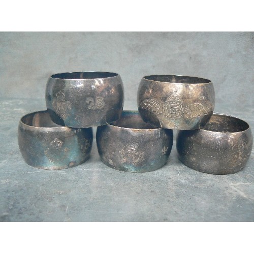 139 - SET OF 5 SILVER PLATED NAPKIN RINGS ENGRAVED WITH RAF WINGS - PROBABLY FROM OFFICERS MESS