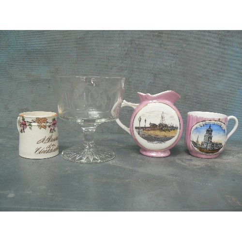 207 - SELECTION OF VICTORIAN CHINA & GLASS INCLUDING SUGAR BOWL WITH ETCHED FERN DESIGN, PINK LUSTRE YARMO... 