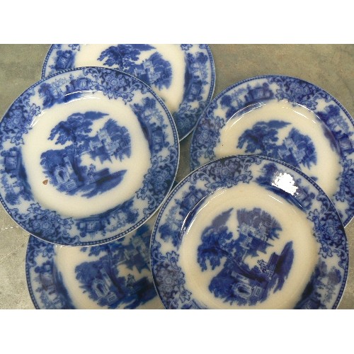 206 - FIVE VICTORIAN FLOW BLUE PLATES 