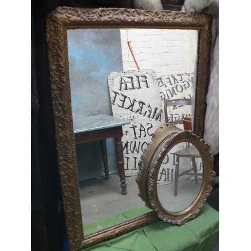 384 - TWO VINTAGE GILT FRAMED MIRRORS, THE LARGEST 90CM X 66CM