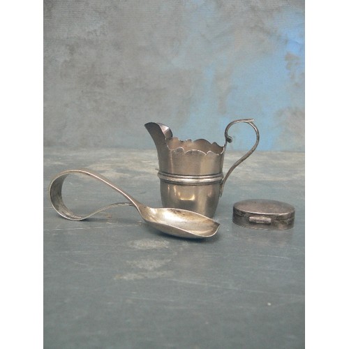 111 - COLLECTION OF SILVER ITEMS  A PILLBOX DATE 1959 LONDON ARI D NORMAN  A CREAMER JUG 1904 BIRMINGHAM J... 