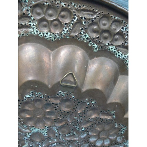 372 - INDIAN COPPER TRAY WITH FLORAL AND PIERCED DECORATION - 47CM DIA