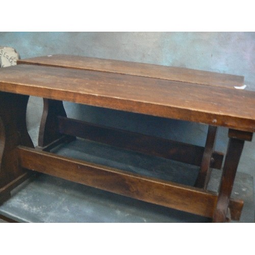 387 - PAIR OF OAK BENCHES - REFECTORY STYLE WITH PEG JOINTS - 90CM L