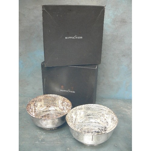 90 - PAIR OF LARGE SILVER PLATED ROSE BOWLS BY MAPPIN & WEBB OF LONDON - APPEAR UNUSED WITH ORIGINAL BOXE... 