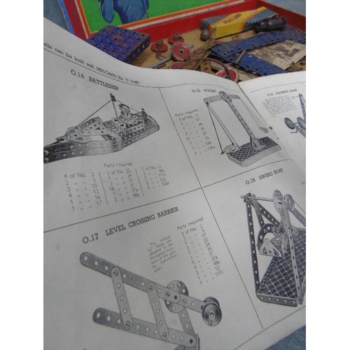 369B - A CIRCA 1950 MECCANO SET, NO 1 OUTFIT WITH PLAYWORN CONTENTS AND A GOOD INSTRUCTION BOOKLET. ALSO A ... 