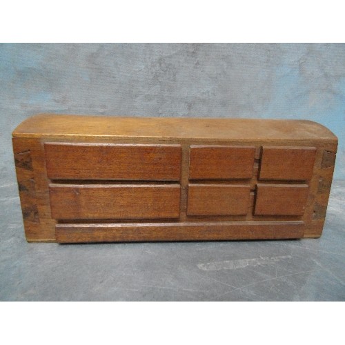 122 - UNUSUAL MID 20TH CENTURY OAK DOME TOPPED BOX - BANK OF 6 DRAWERS