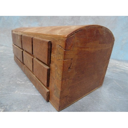 122 - UNUSUAL MID 20TH CENTURY OAK DOME TOPPED BOX - BANK OF 6 DRAWERS