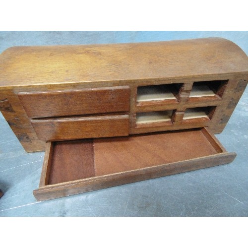 122 - UNUSUAL MID 20TH CENTURY OAK DOME TOPPED BOX - BANK OF 6 DRAWERS