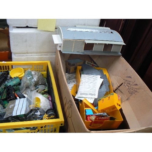 528 - 2 BOXES OF MODEL RAILWAY SCENERY ETC INC MODEL LOCOMOTIVES AF, BUILDINGS ETC