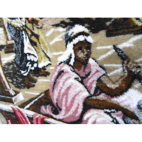 347 - VINTAGE CHENILLE FABRIC WALL HANGING OR RUG OF INDIAN DANCER IN A PALACE 170CM X 113CM