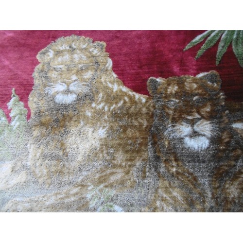 345 - VINTAGE CHENILLE WALL HANGING OF A LION & LIONESS- 170CM X 112 CM