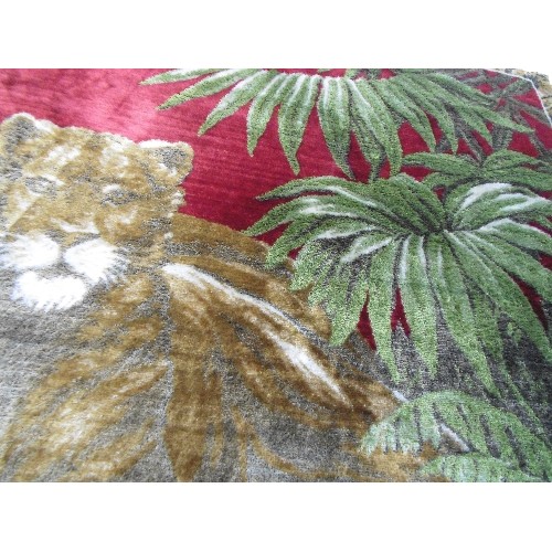 345 - VINTAGE CHENILLE WALL HANGING OF A LION & LIONESS- 170CM X 112 CM