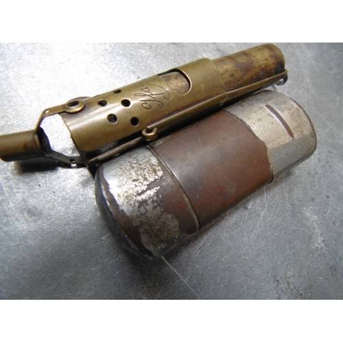 75B - ORIGINAL JULIUS MEISTER COMPANY AUSTRIA BRASS CIGARETTE STORM TRENCH LIGHTER, PATENT NO 105107, CIRC... 