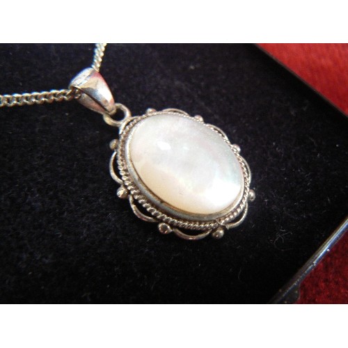 32A - A BEAUTIFUL MOTHER OF PEARL PENDANT ON SILVER CHAIN