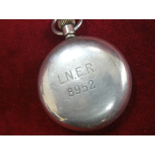 67B - A GOOD VINTAGE LNER POCKET WATCH BY SELEX, SWISS MOVEMENT, 15 JEWELS. MOVEMENT MARKED DF & C,  CASE ... 