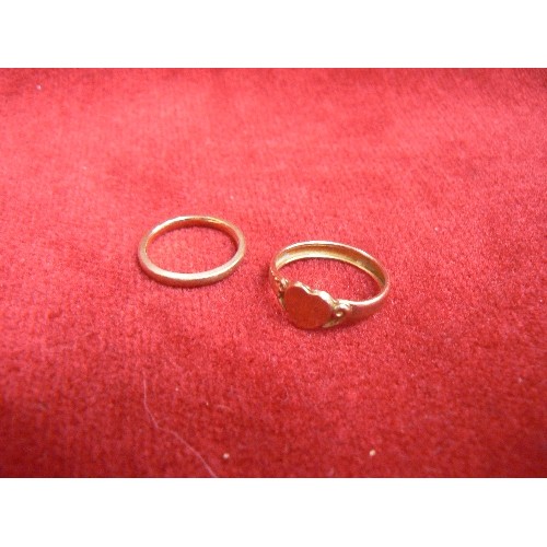 53 - TWO 9ct GOLD RINGS, ONE A WEDDING BAND SIZE J THE OTHER WITH HEART SIZE K WEIGHT 2.53g