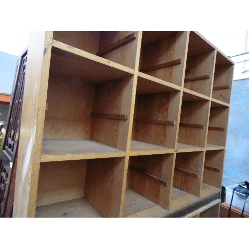 296A - A MID CENTURY SOLID BEECH PIGEON HOLE CABINET - PROBABLY FROM A SCHOOL - 12 HOLES