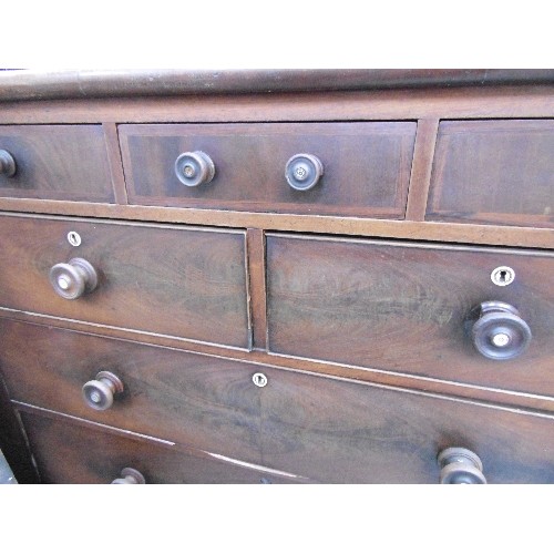 425 - A VERY HANDSOME MID VICTORIAN MAHOGANY CHEST OF DRAWERS. THREE SMALL DRAWERS, OVER TWO OVER THREE. A... 