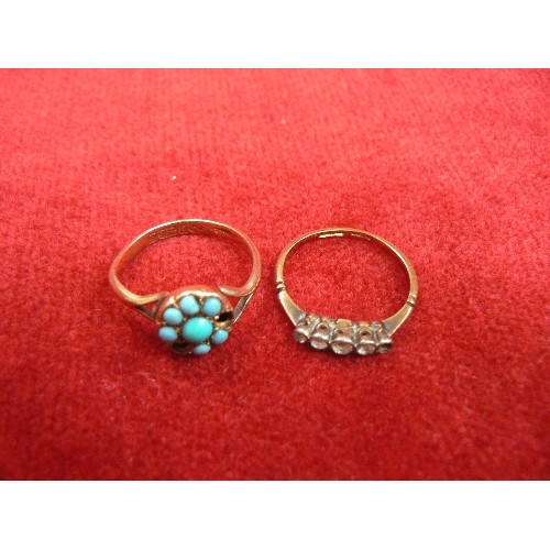 55 - TWO 9ct GOLD RINGS WITH DIAMONDS SIZE J THE OTHER WITH TURQUOISE SIZE K JOINT WEIGHT 3.39g (both hav... 