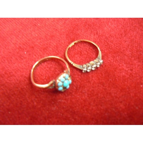 55 - TWO 9ct GOLD RINGS WITH DIAMONDS SIZE J THE OTHER WITH TURQUOISE SIZE K JOINT WEIGHT 3.39g (both hav... 