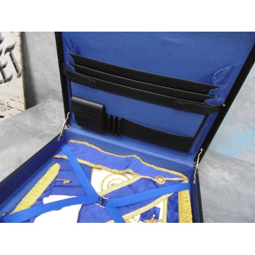 137 - SUFFOLK LODGE MASONIC REGALIA - APRON AND GLOVES IN A BLACK CASE