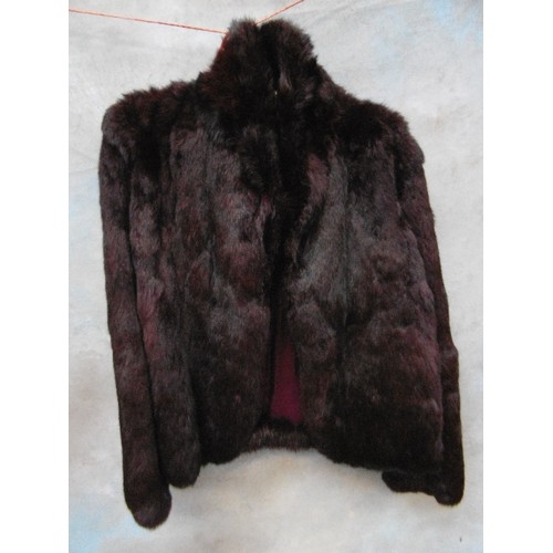 347D - VINTAGE WINE COLOUR JACKET STYLE  RABBIT FUR COAT - CHINESE