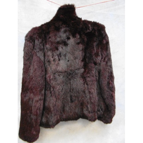 347D - VINTAGE WINE COLOUR JACKET STYLE  RABBIT FUR COAT - CHINESE