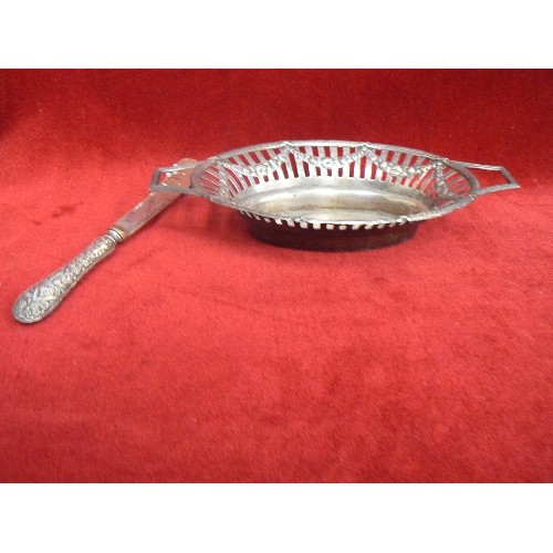 13 - STERLING SILVER BASKET WITH FLORA SWAG DECORATION, BIRM 1905, ELKINGTON & CO - 9CM AND A BUTTER KNIF... 