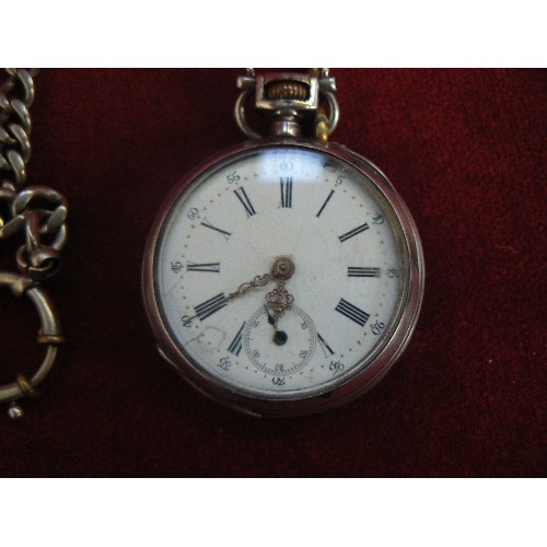 67A - AN ANTIQUE POCKET WATCH WITH ENAMEL DIAL, ORNATE GILT HANDS. THE CASE IN 800 SILVER WITH FRENCH MARK... 