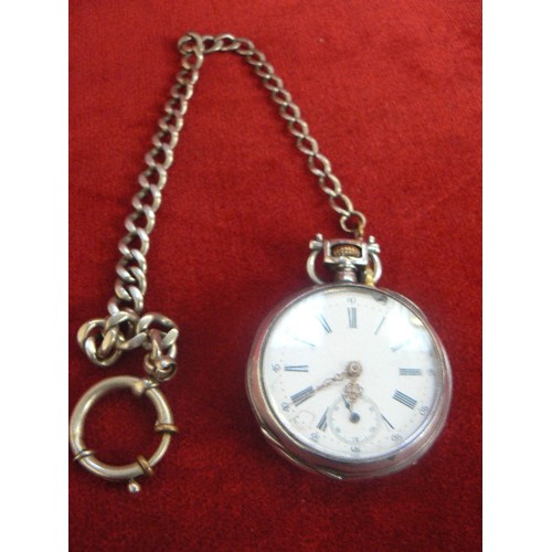 67A - AN ANTIQUE POCKET WATCH WITH ENAMEL DIAL, ORNATE GILT HANDS. THE CASE IN 800 SILVER WITH FRENCH MARK... 